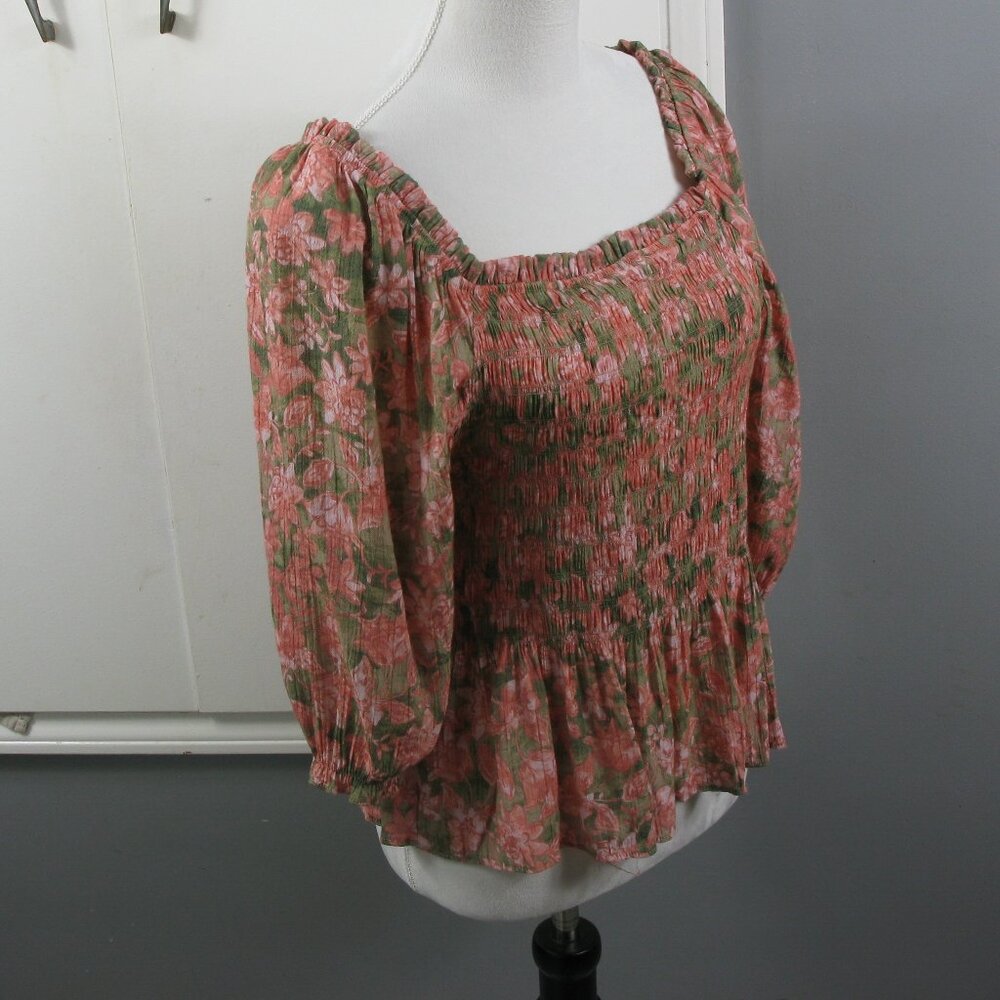 Nanette Lepore Rose/Green Floral Boho 3/4 Sleeve Blouse Size Large - Picture 5 of 6